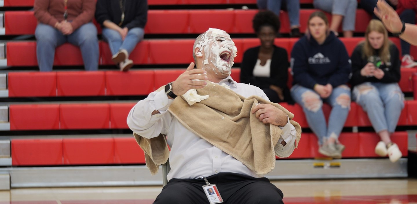 Assistant Principal Hershberger after getting pied in the face