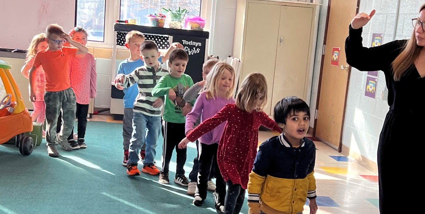 Early Learning Center students form a line