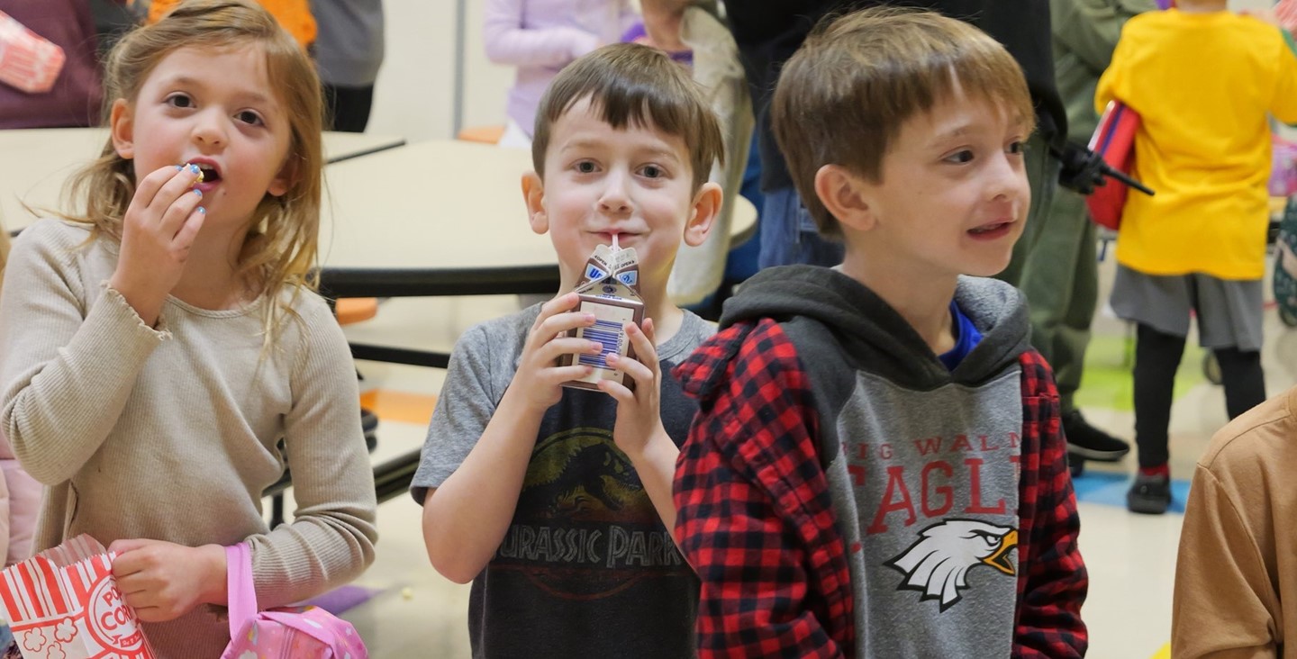 Students pose during lunch at General Rosecrans Elementary