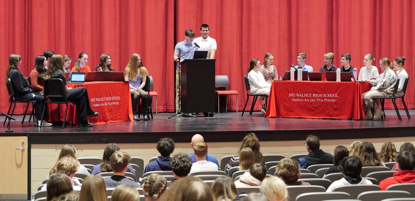 Freshman debate in the auditorium