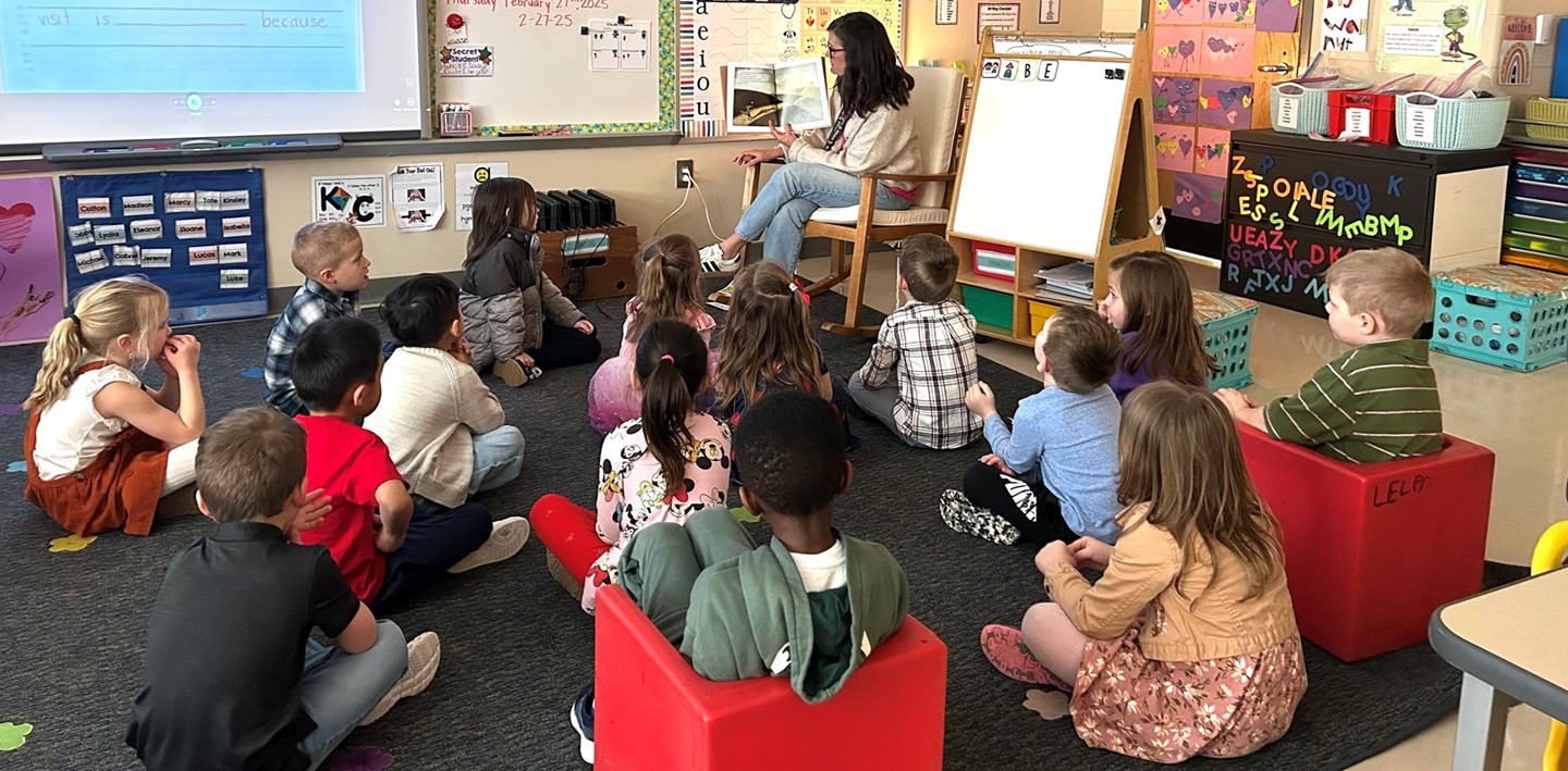Students listen to a story